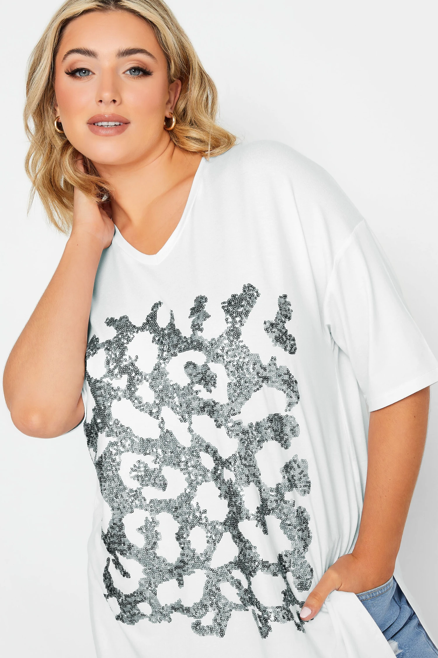 YOURS Curve White Leopard Print Sequin Top - Image 3