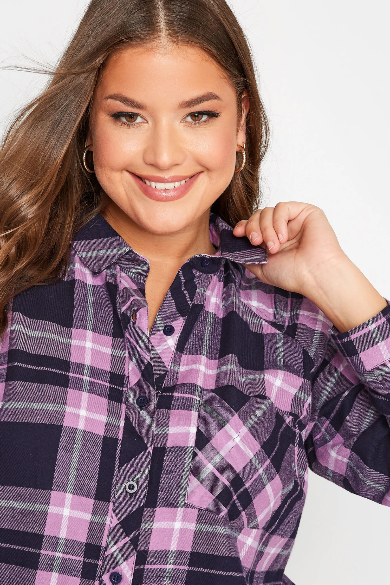 YOURS Curve Pink & Purple Long Sleeve Check Shirt - Image 3
