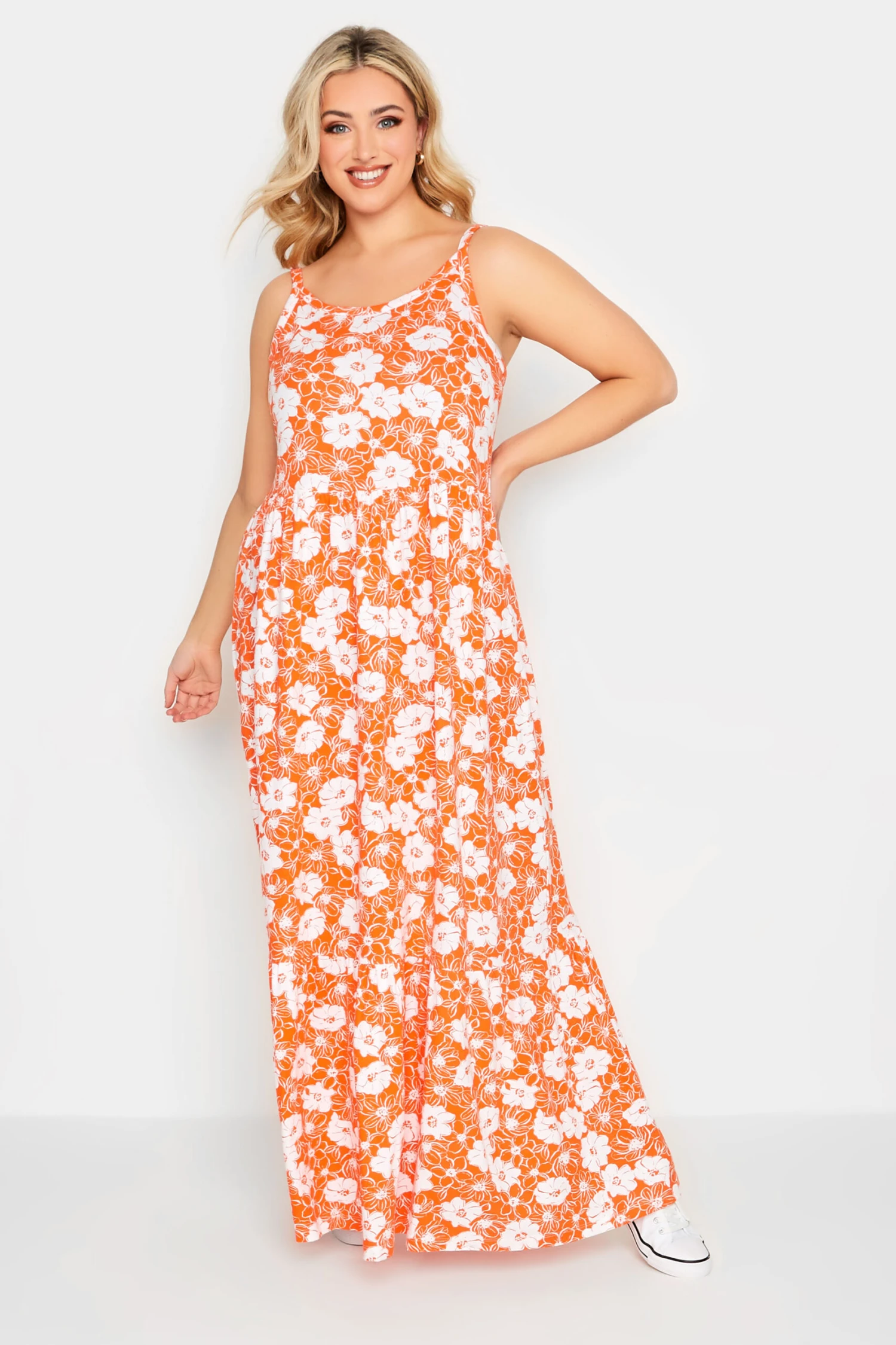 YOURS Curve Orange Floral Tiered Maxi Sundress