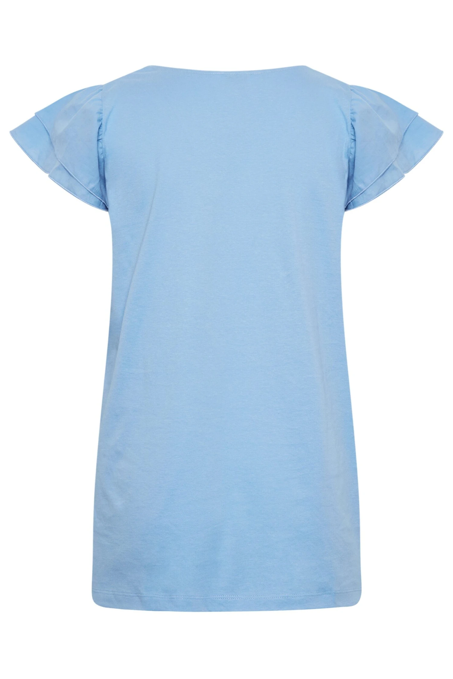 YOURS Curve Blue Frill Sleeve T-Shirt - Image 6