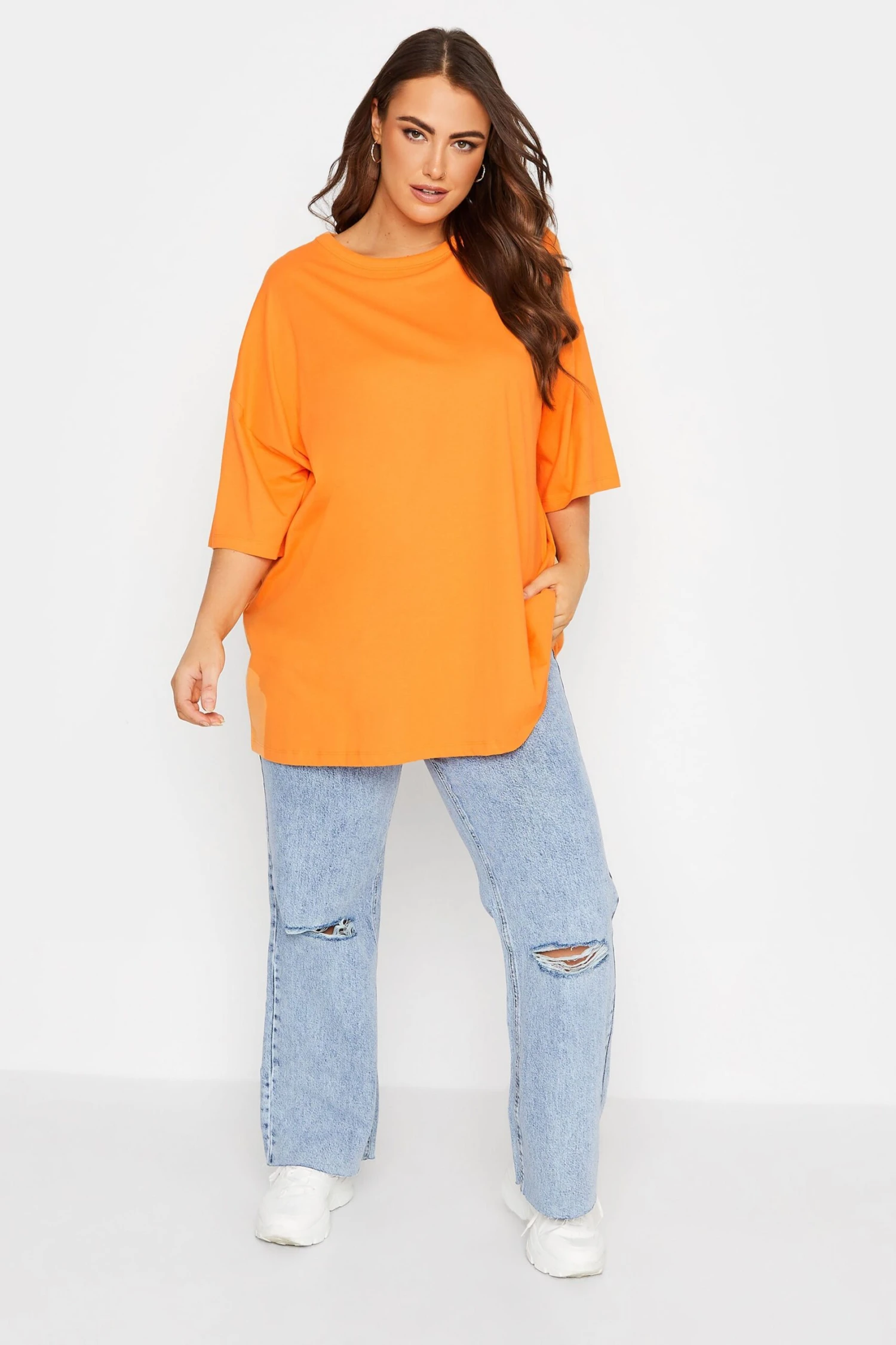 YOURS Curve Light Orange Oversized Boxy T-Shirt