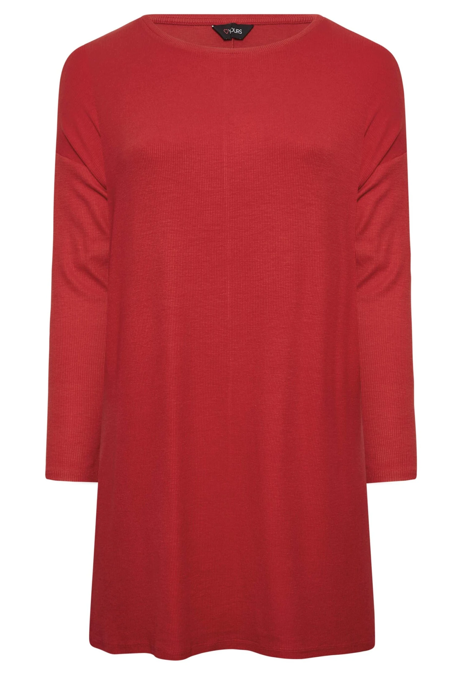 YOURS Curve Red Ribbed Split Hem T-Shirt - Image 5