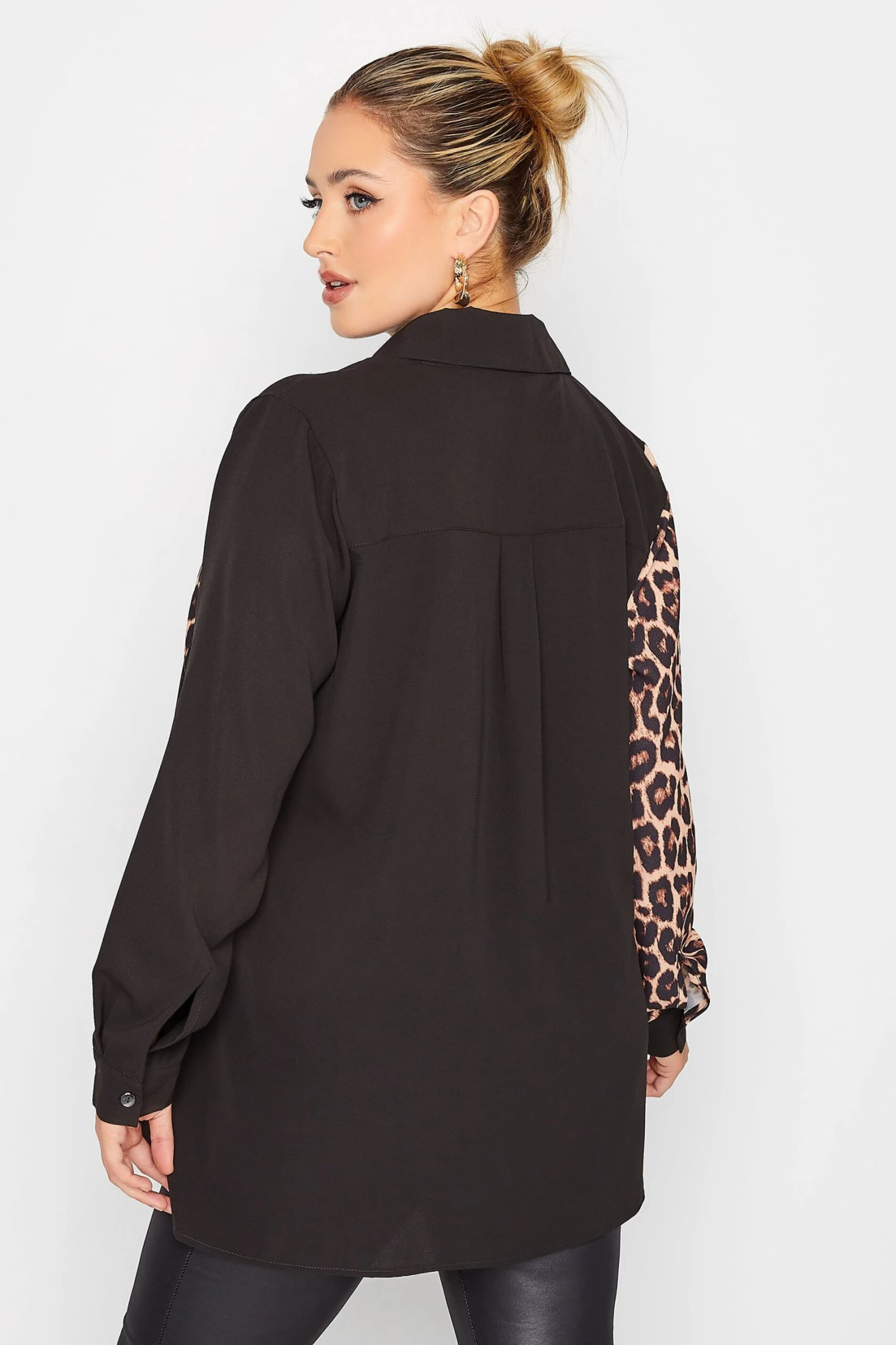 YOURS LONDON Curve Black Leopard Print Half & Half Shirt - Image 2