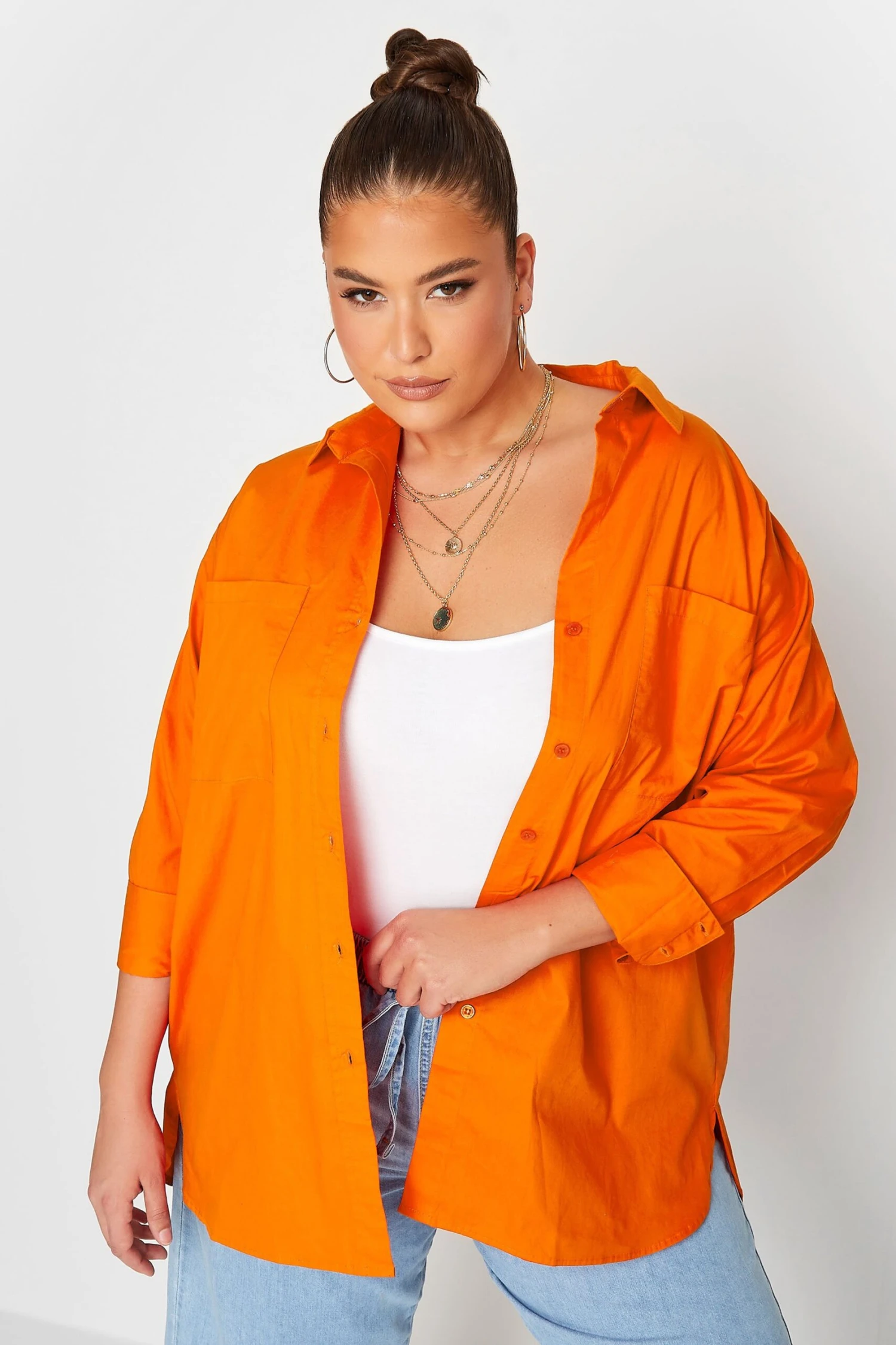 LIMITED COLLECTION Curve Bright Orange Oversized Boyfriend Shirt