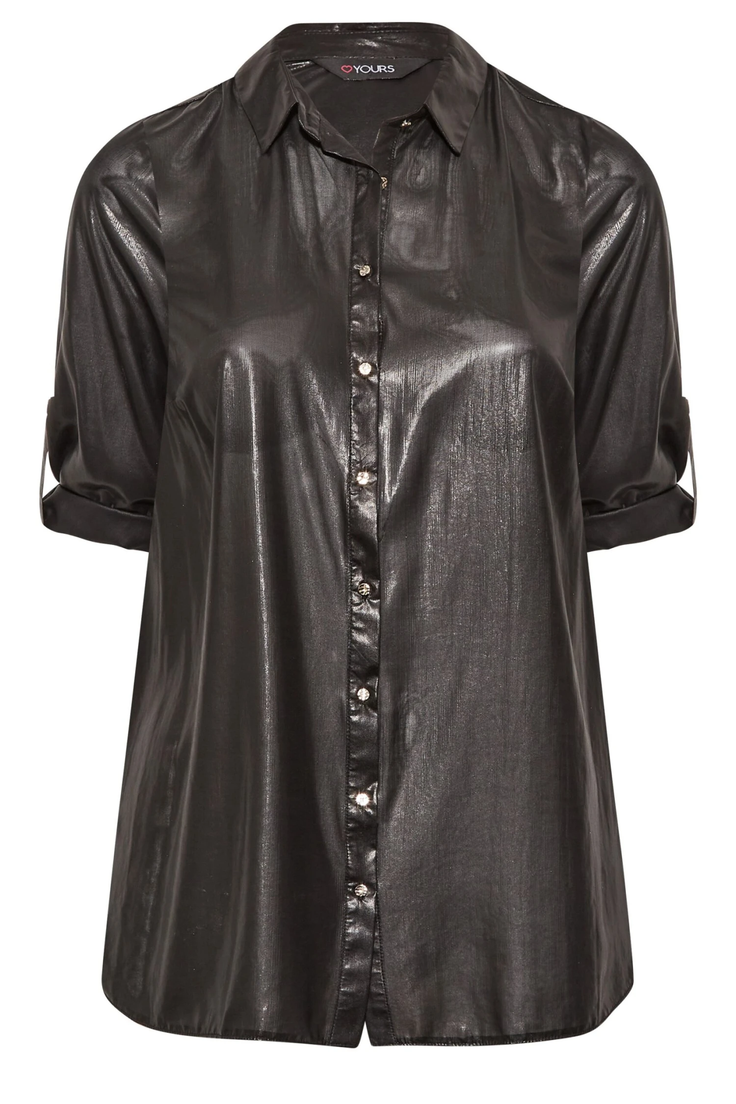YOURS Curve Black Shimmer Button Through Shirt - Image 5