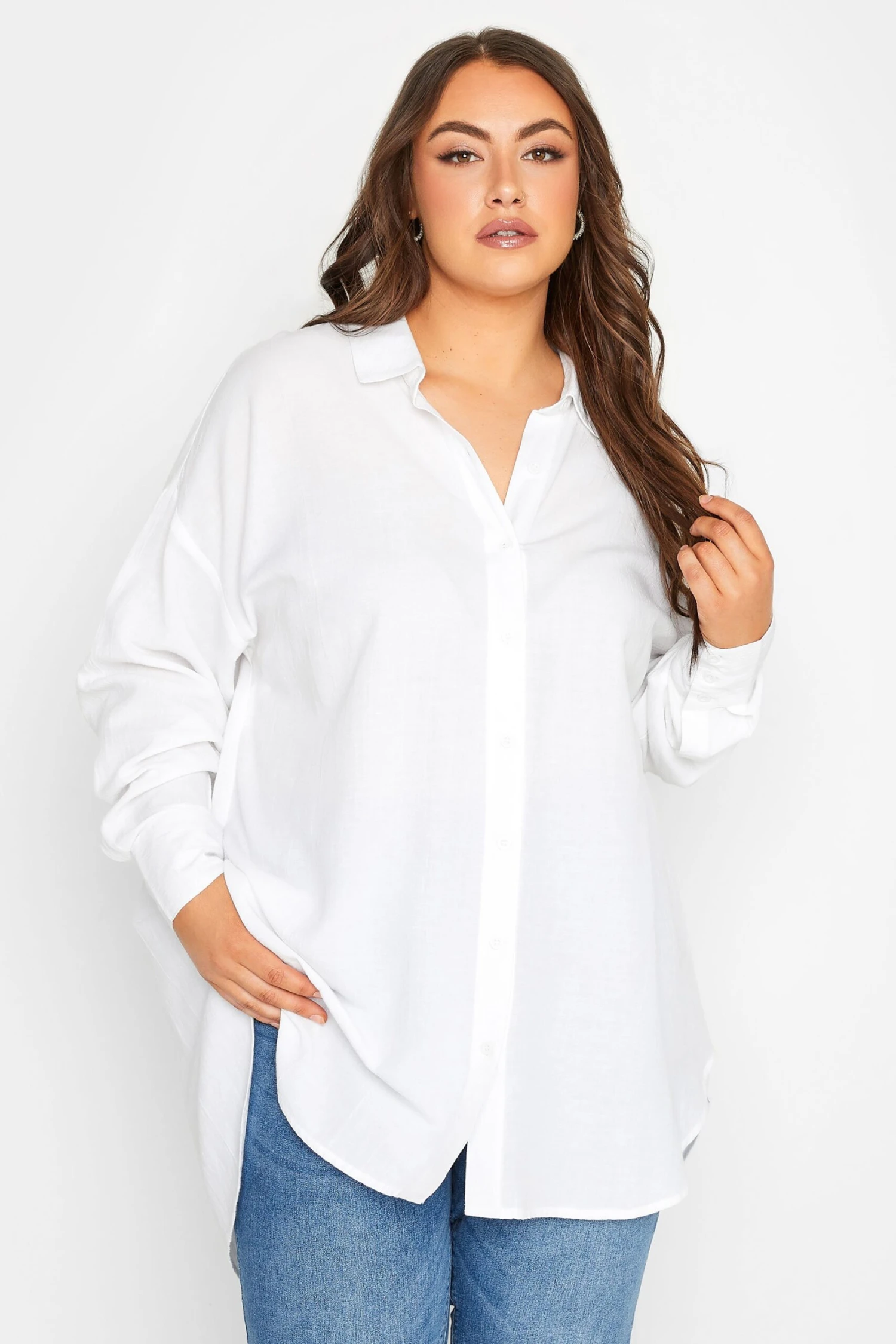 YOURS Curve White Linen Blend Shirt