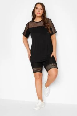 LIMITED COLLECTION Curve Black Fishnet Detail T-Shirt