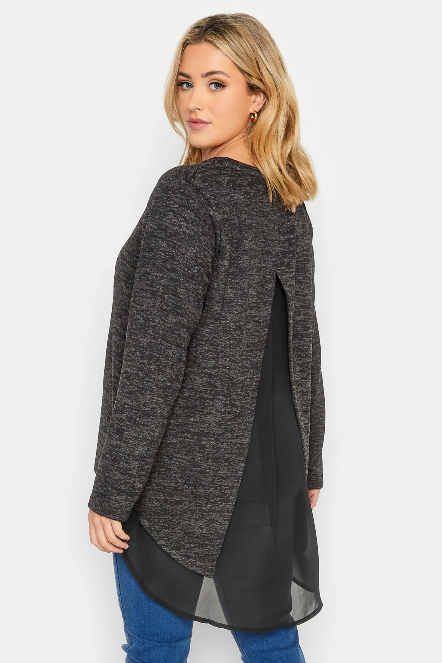 YOURS Curve Grey Mesh Hem Soft Touch Top - Image 2