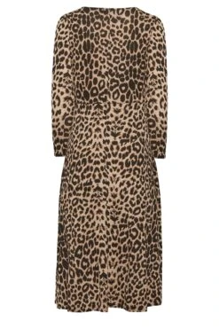 YOURS PETITE Curve Brown Leopard Print Midi Dress