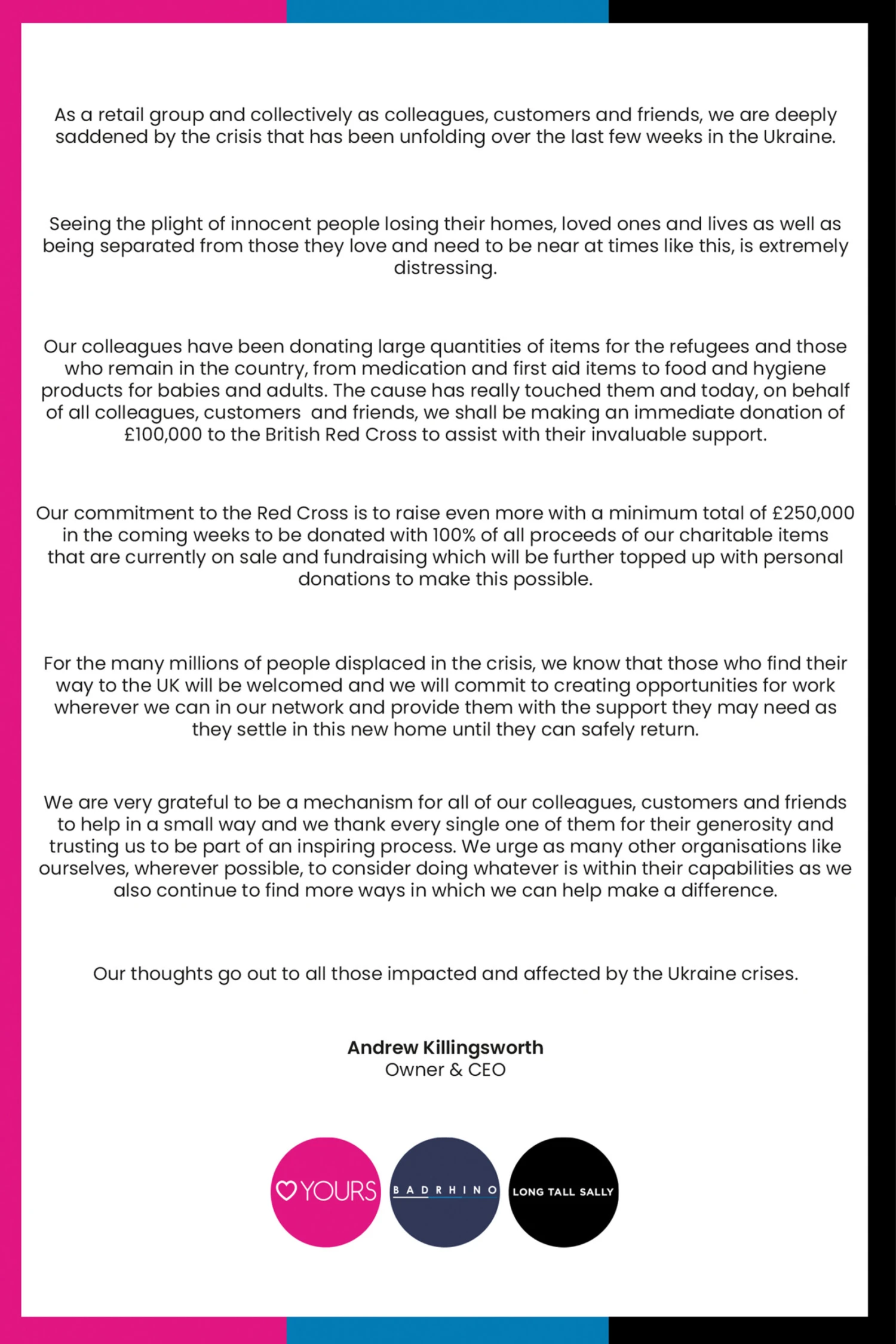 YOURS Ukraine Crisis 100% Donation 'We Stand With You' T-Shirt