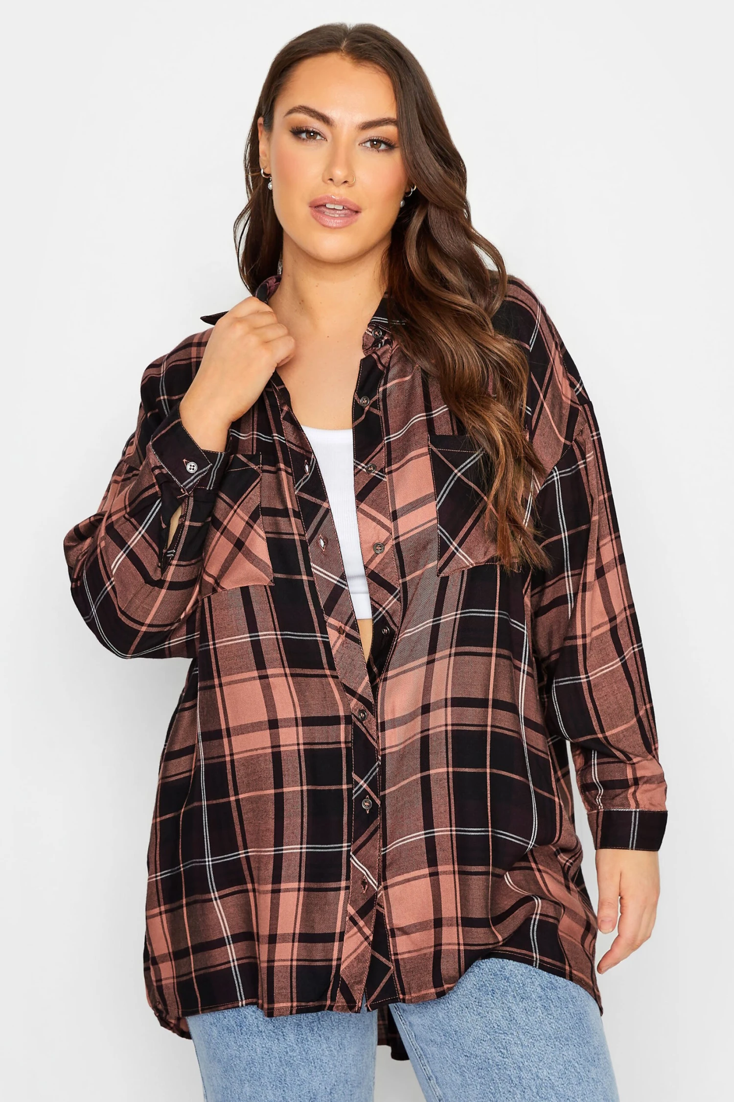 YOURS Curve Pink Check Button Through Shirt - Image 3