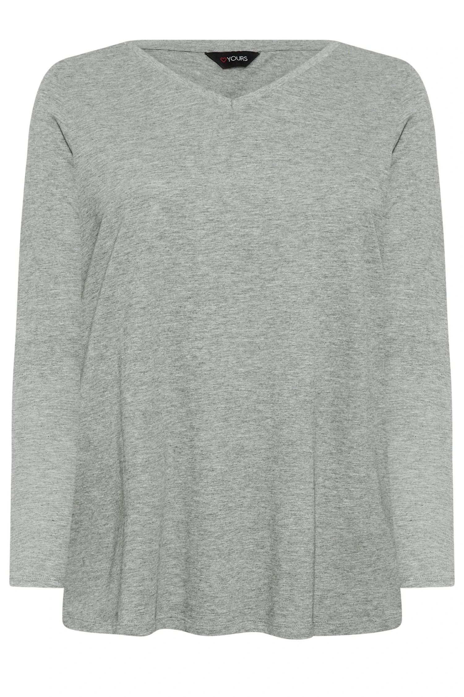 YOURS Curve Grey Marl Long Sleeve V-Neck T-Shirt - Image 5