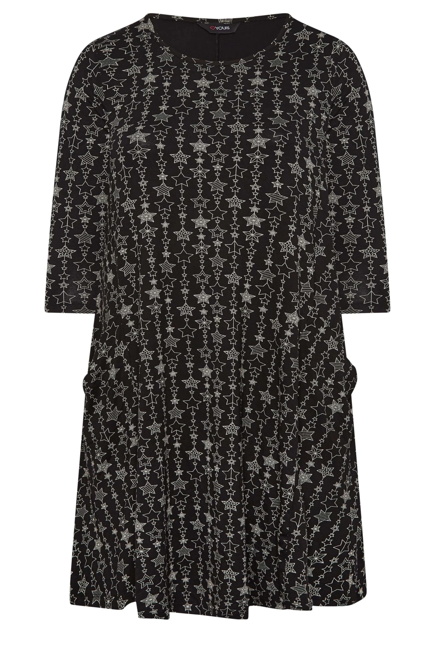 YOURS Curve Black Star Print Drape Pocket Mini Dress - Image 5