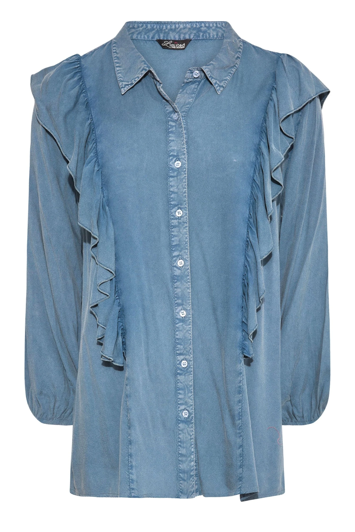 LIMITED COLLECTION Curve Blue Frill Chambray Shirt - Image 5