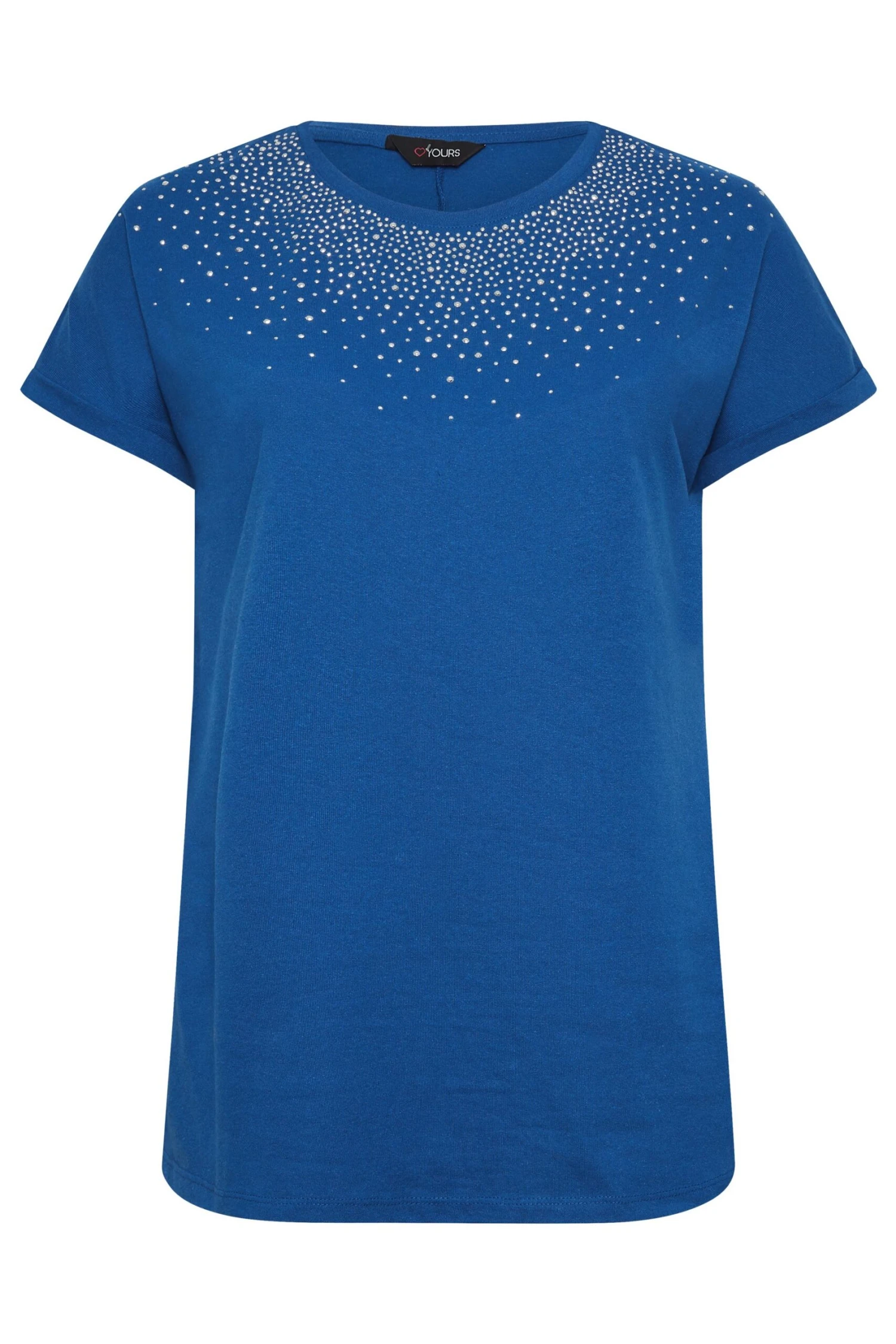YOURS Curve Cobalt Blue Embellished Neck T-Shirt - Image 5