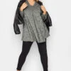 YOURS Curve Charcoal Grey Textured Pleat Front Top