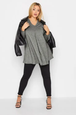 YOURS Curve Charcoal Grey Textured Pleat Front Top