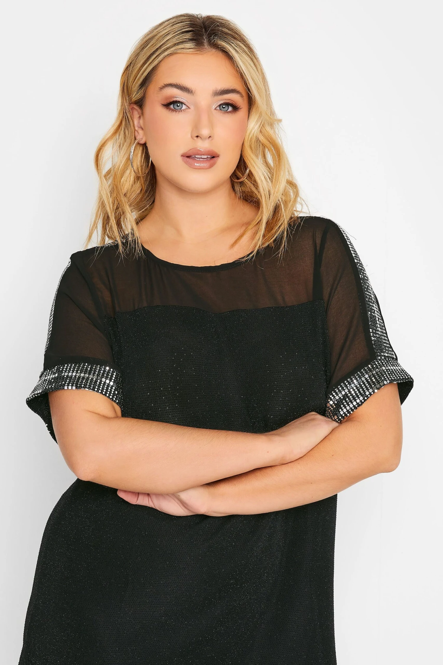 YOURS Curve Black Chiffon Sequin Top - Image 3