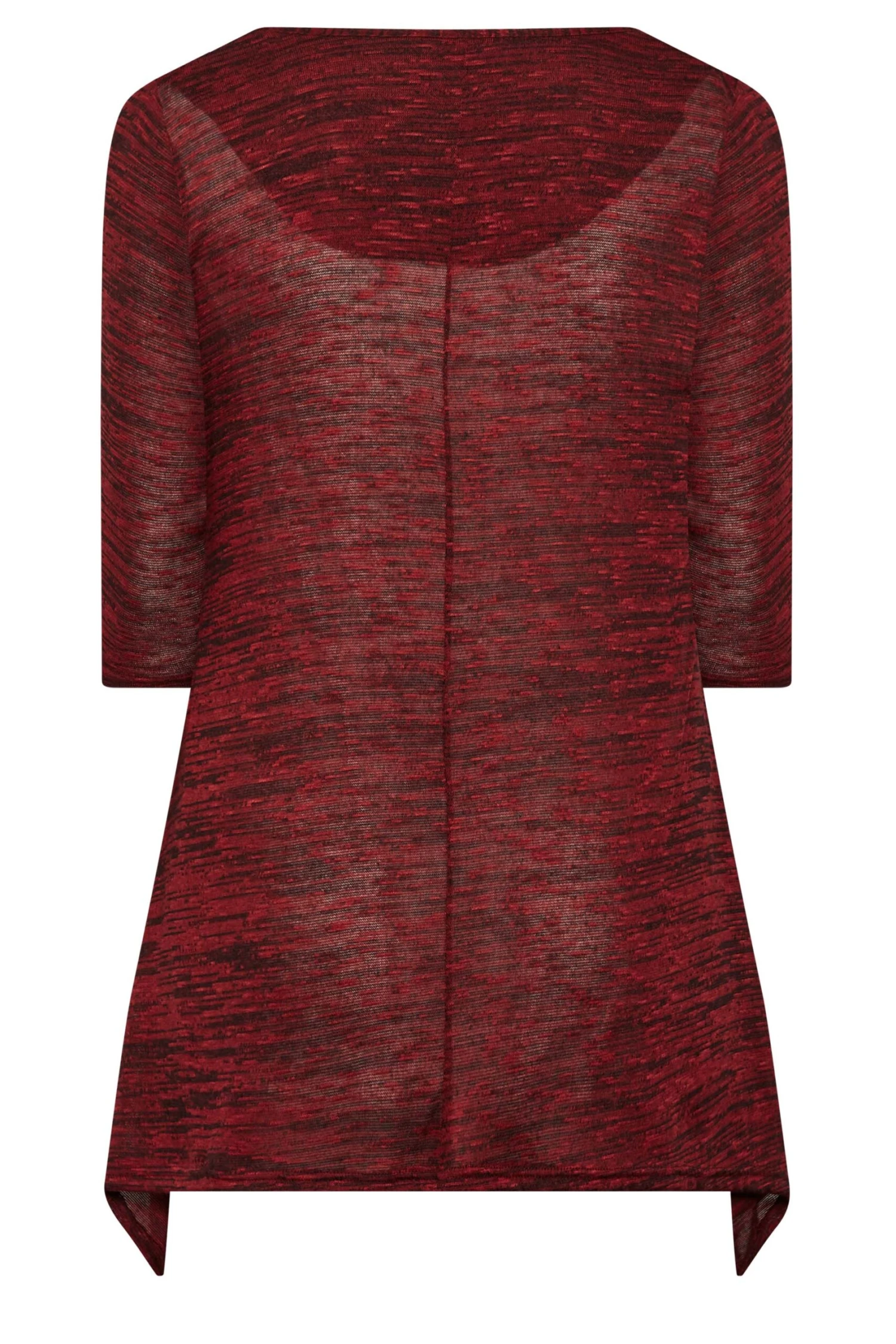 YOURS Curve Red & Black Marl Pocket Hanky Hem Top - Image 6