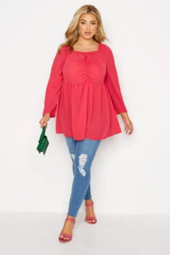 LIMITED COLLECTION Curve Hot Pink Ruched Blouse