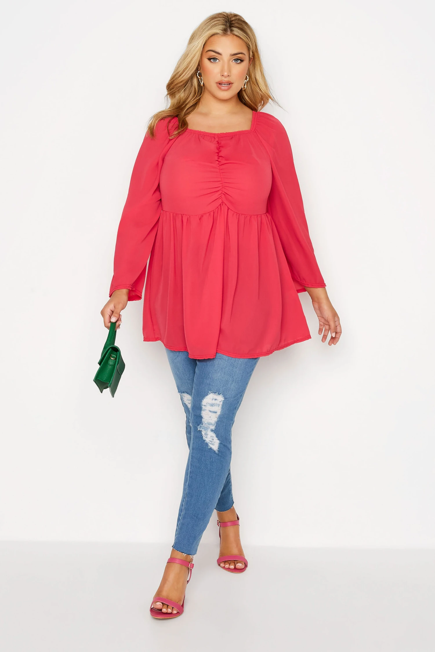 LIMITED COLLECTION Curve Hot Pink Ruched Blouse