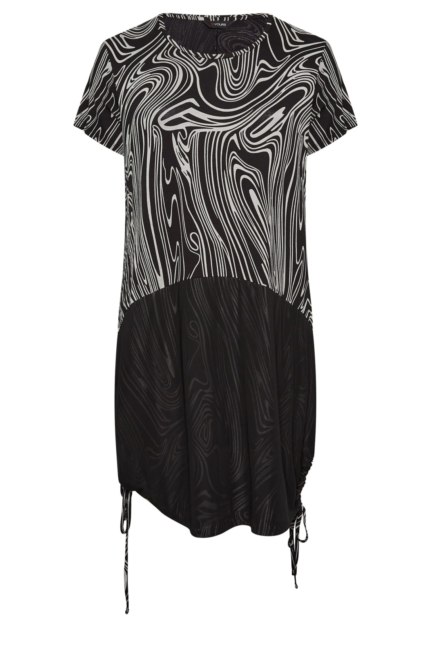 YOURS Curve Black Marble Print Mesh Front Dress - Image 4