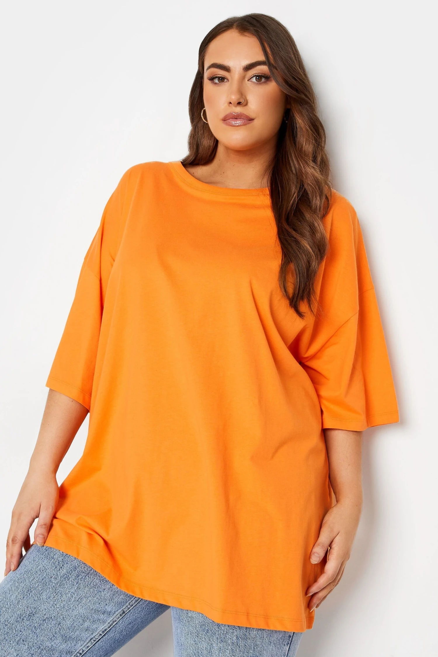 YOURS Curve Light Orange Oversized Boxy T-Shirt - Image 3