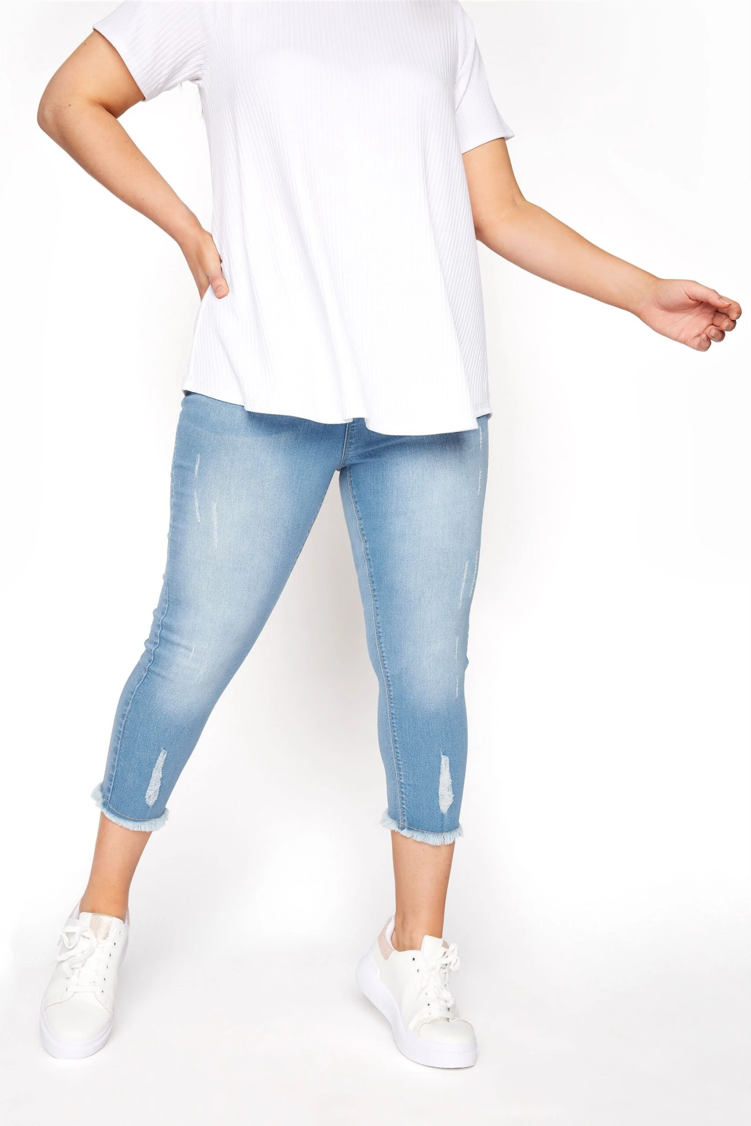 YOURS FOR GOOD Light Blue Cat Scratch Cropped JENNY Jeggings - Image 6