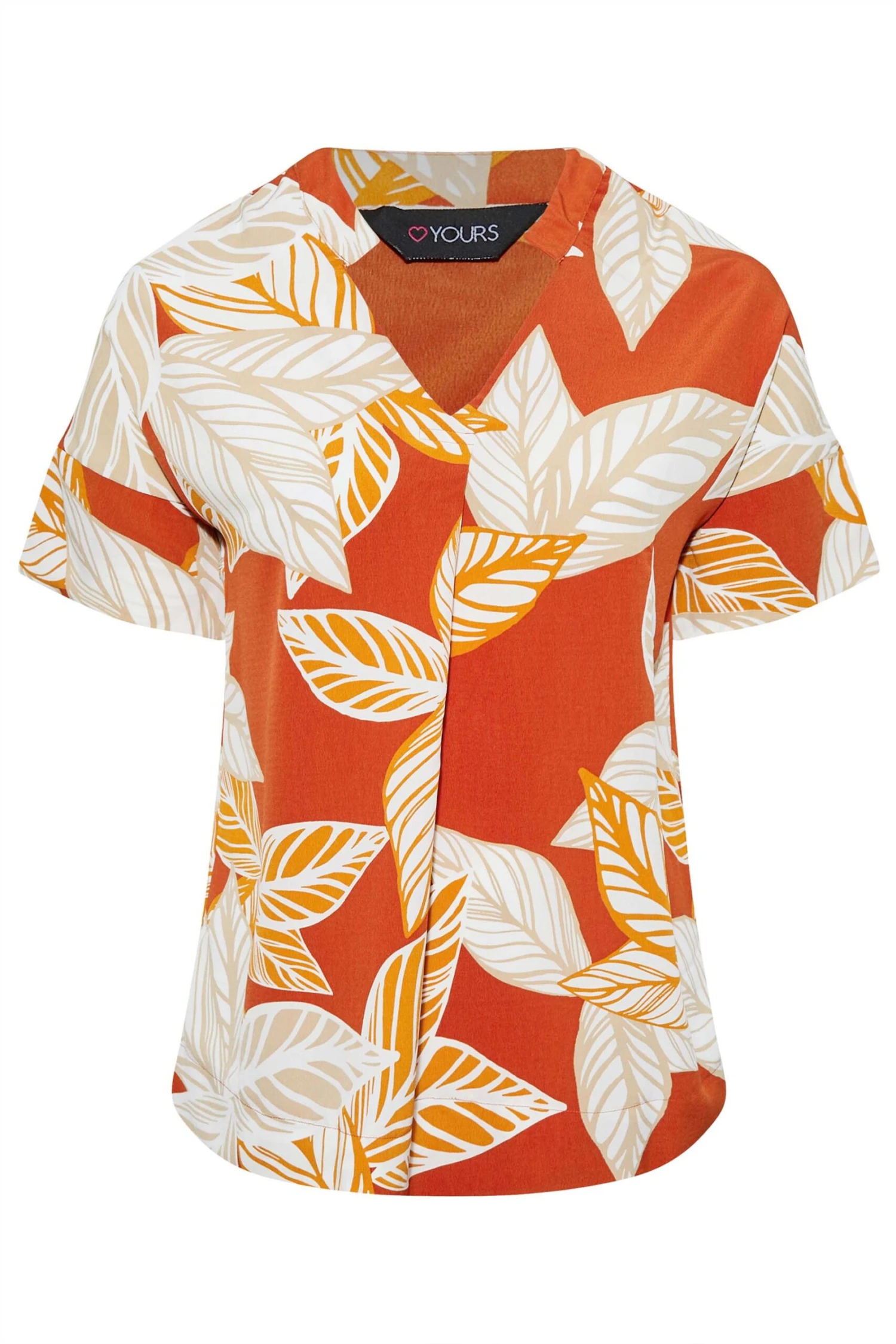YOURS Curve Orange Leaf Print V-Neck Shirt - Image 4