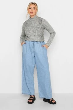 LIMITED COLLECTION Curve Grey Marl Ribbed Turtle Neck Top