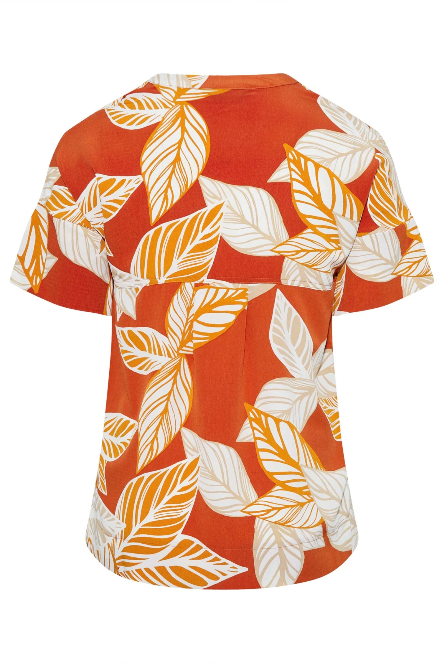 YOURS Curve Orange Leaf Print V-Neck Shirt - Image 5