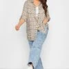 YOURS Curve Beige Brown Check Longline Boyfriend Shirt