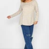 YOURS Curve Beige Brown Stripe Long Sleeve T-Shirt