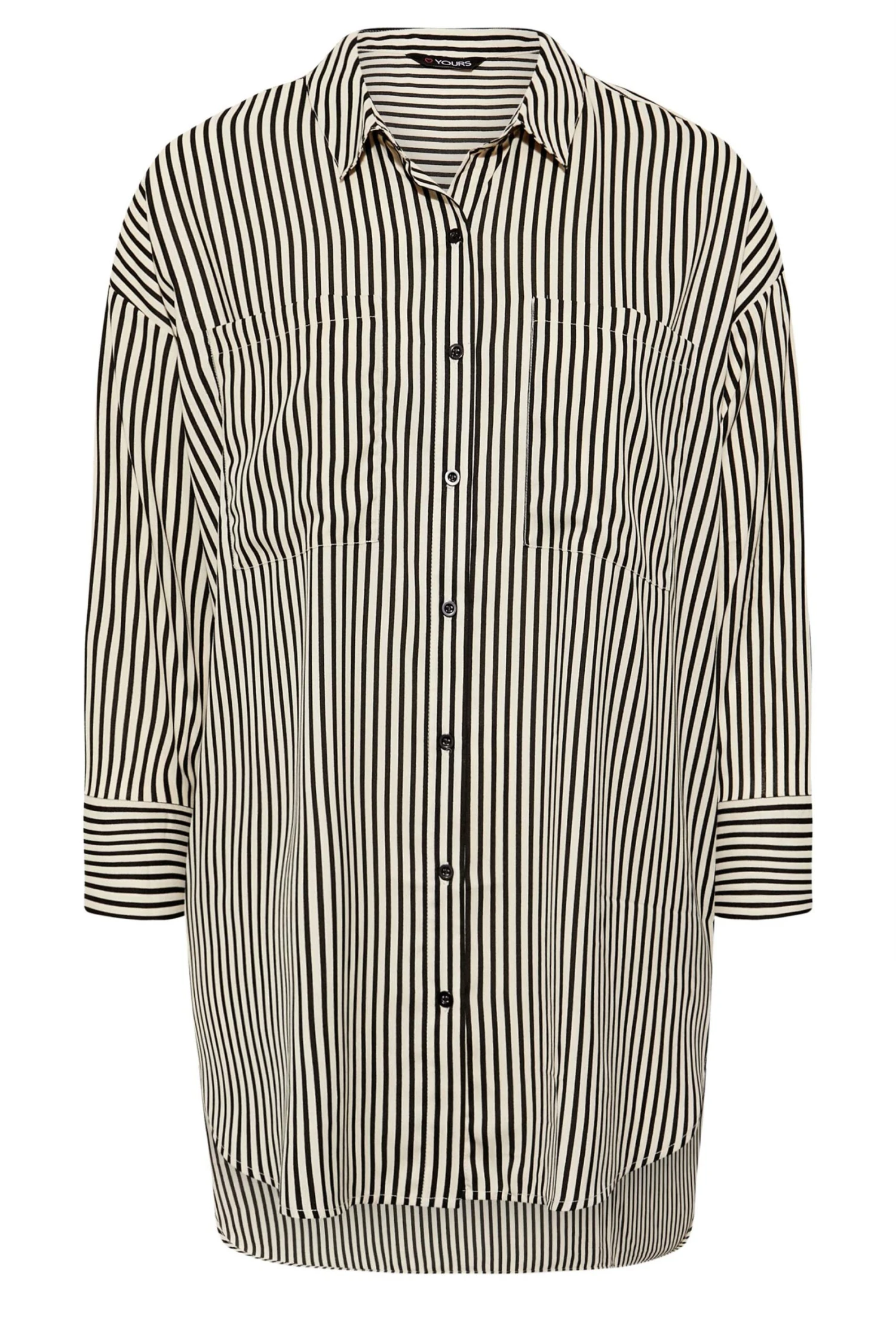 YOURS Curve Black & Cream Stripe Oversized Boyfriend Shirt - Image 5