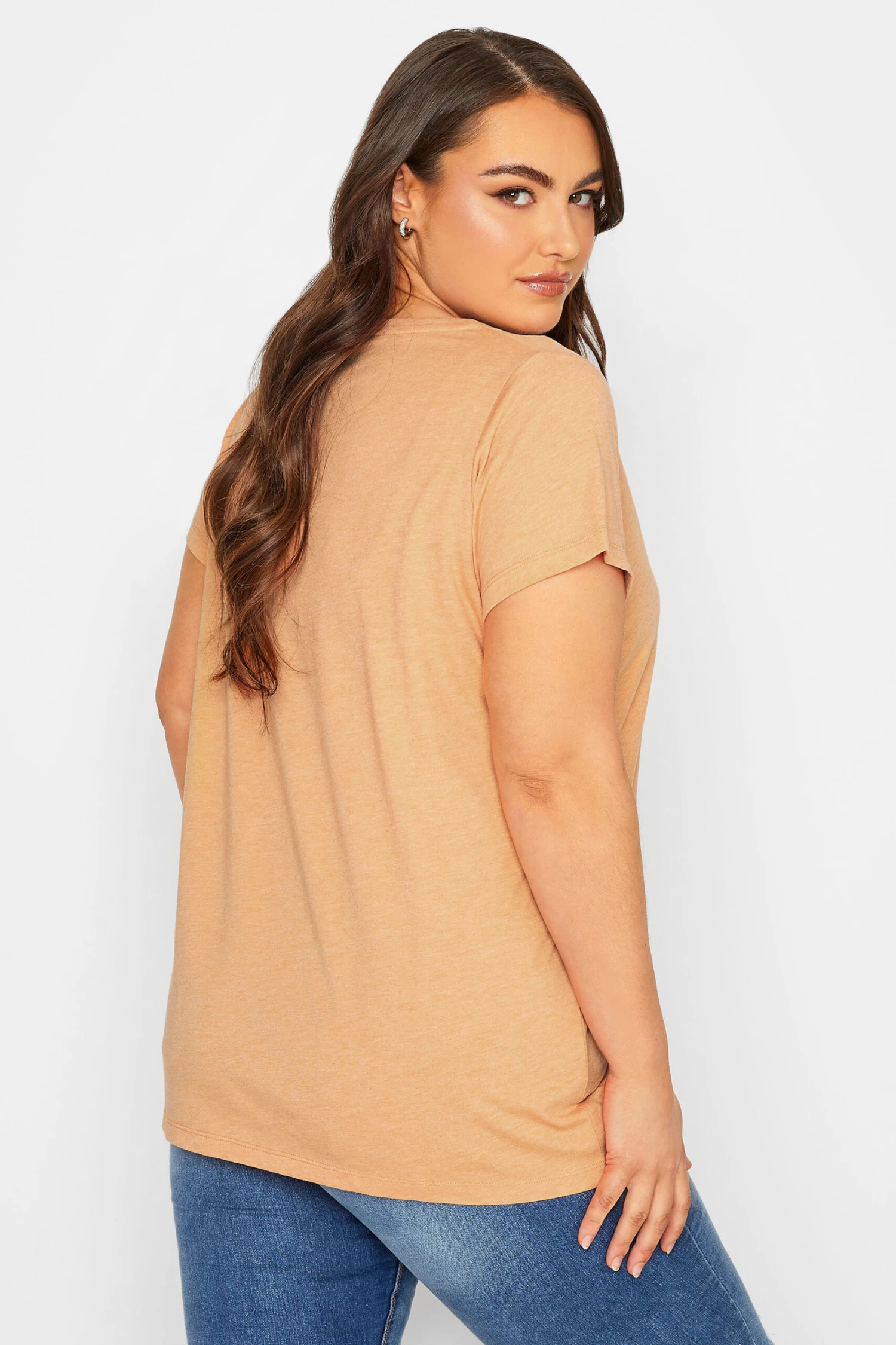 YOURS Curve Orange Marl Essential V-Neck T-Shirt - Image 2