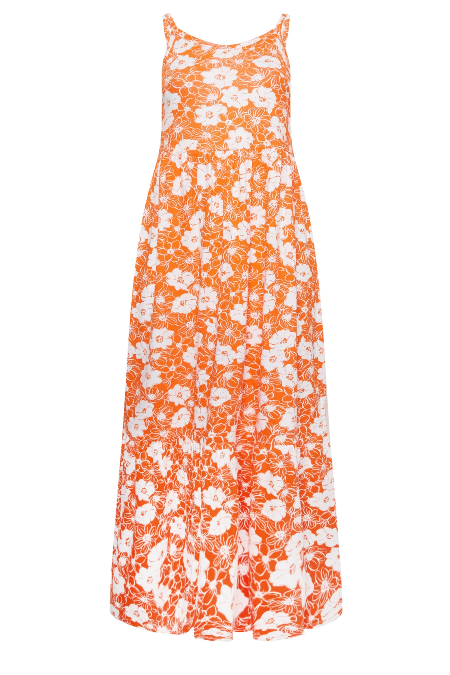 YOURS Curve Orange Floral Tiered Maxi Sundress - Image 5