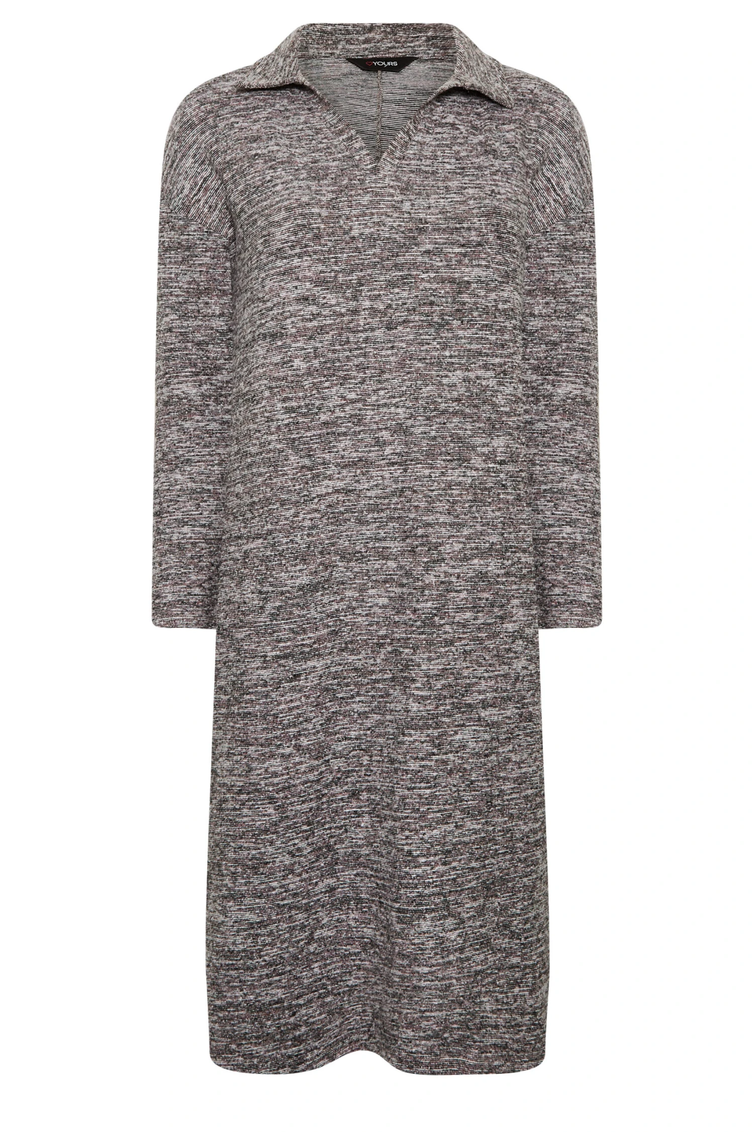 YOURS Curve Grey Marl Textured Soft Touch Open Collar Midi Dress - Image 5