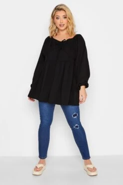 LIMITED COLLECTION Curve Black Corset Detail Peplum Top