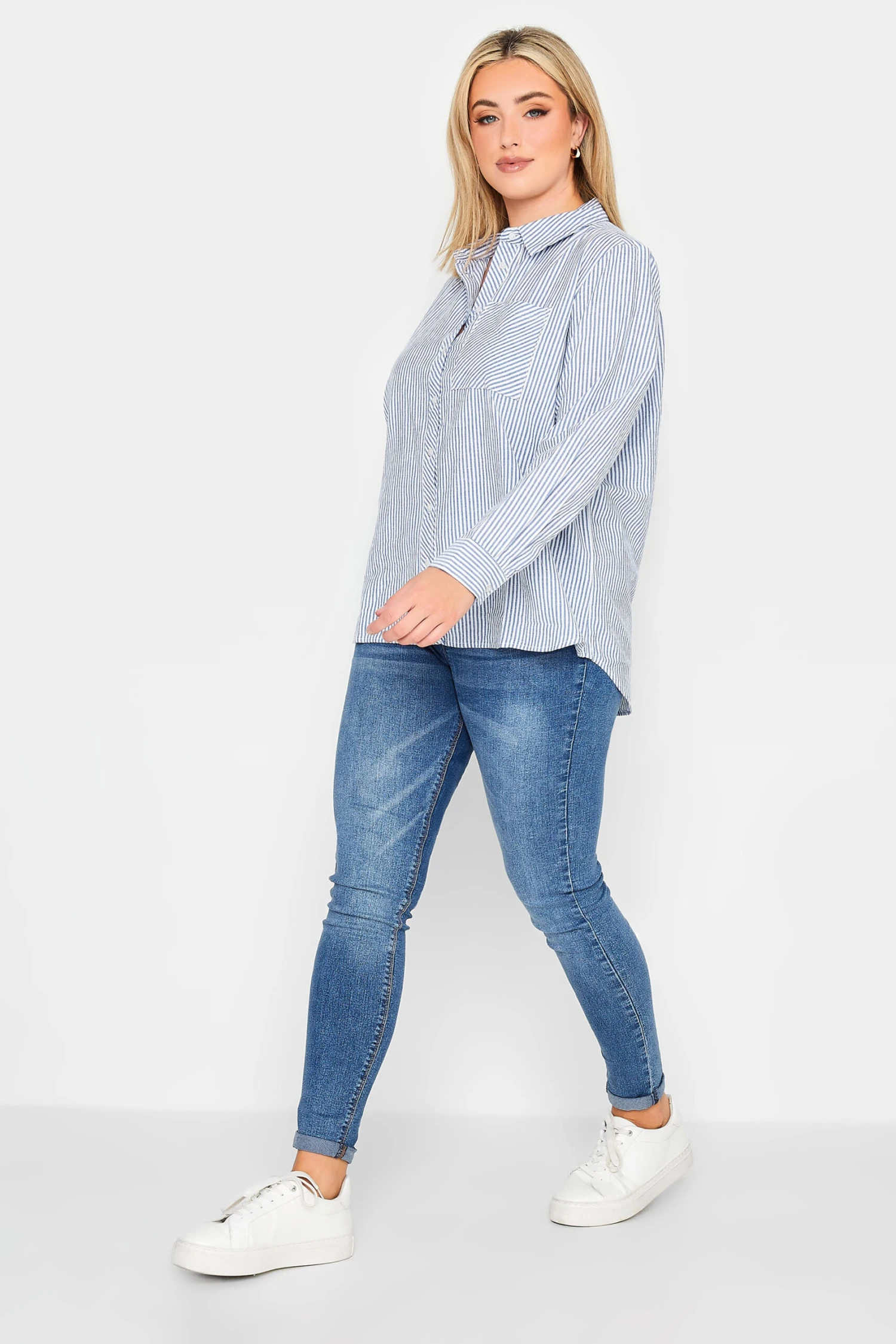 YOURS PETITE Curve Blue Stripe Shirt