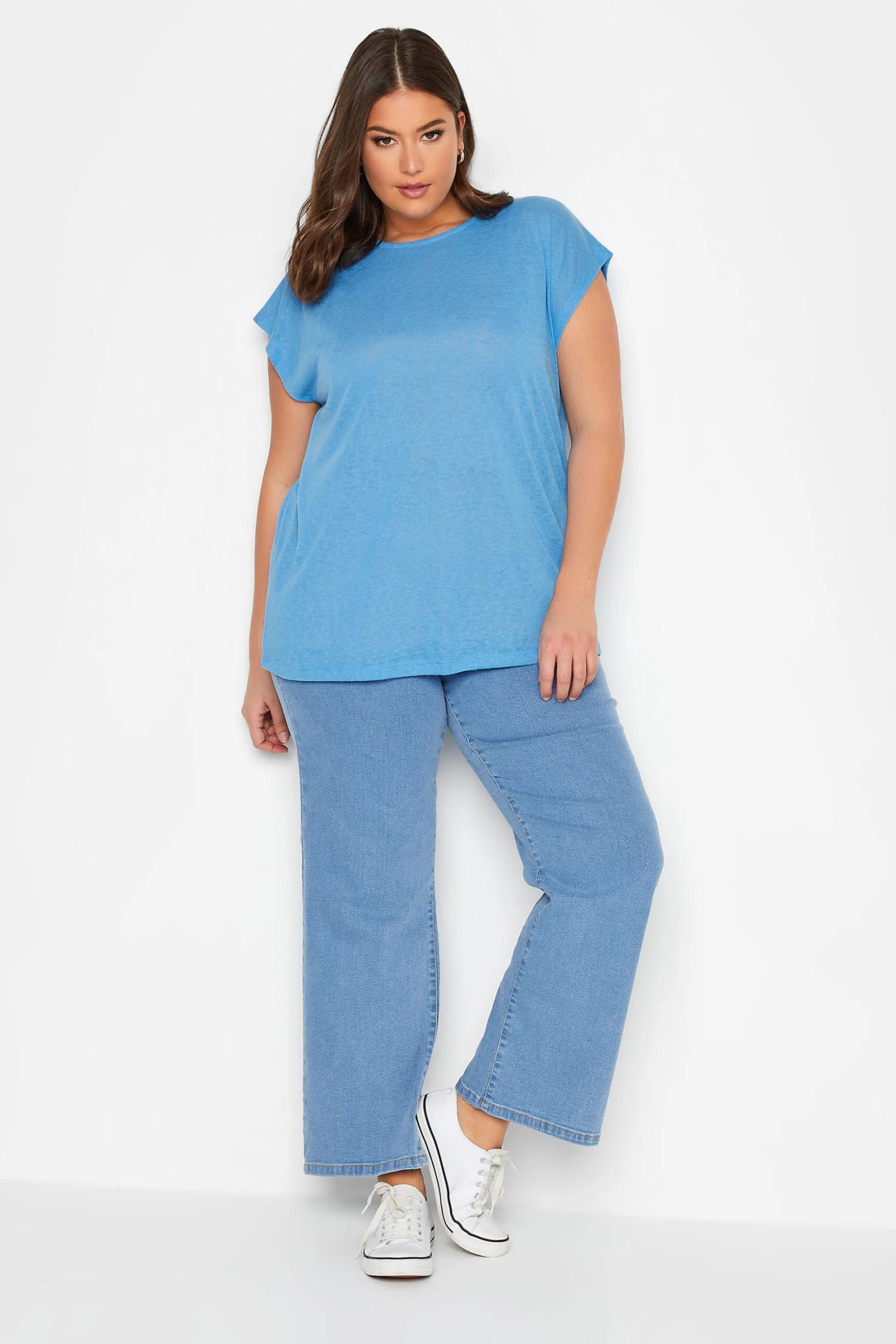 YOURS Curve Blue Linen Look T-Shirt