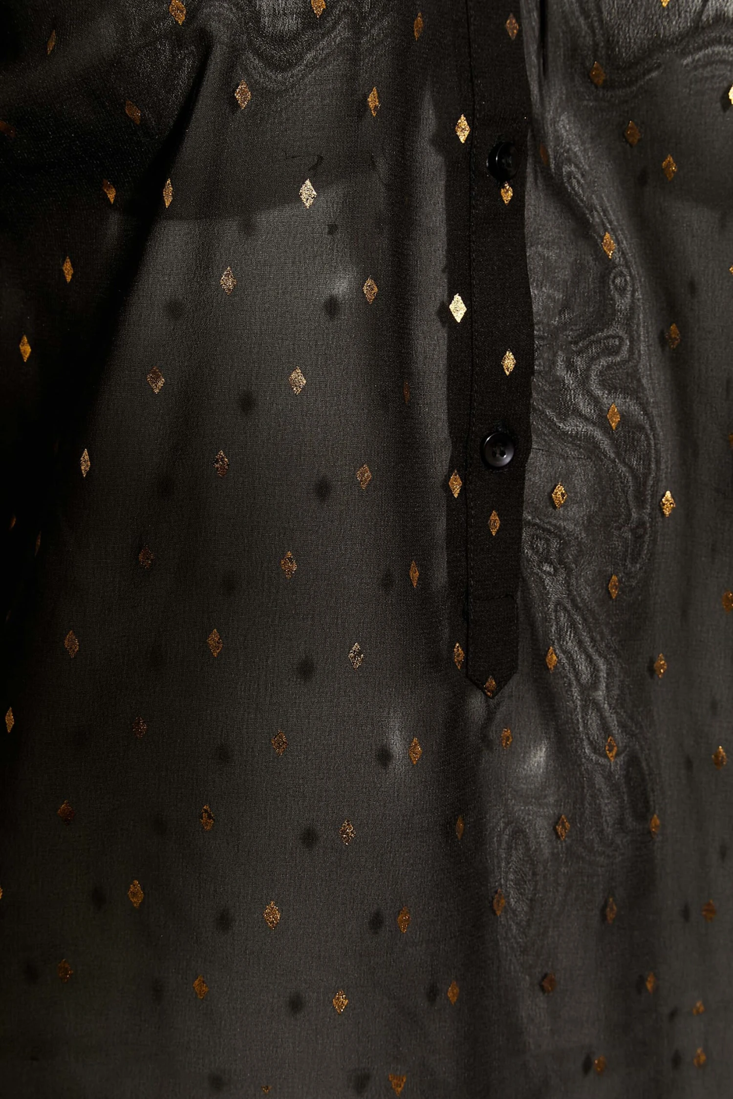 Curve Black & Gold Diamond Print Balloon Sleeve Shirt - Image 4