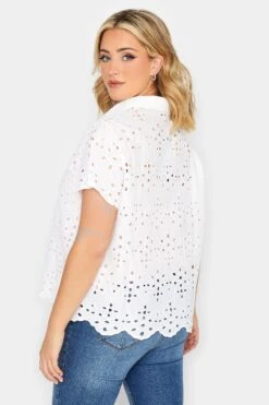 YOURS PETITE Curve White Broderie Anglaise Short Sleeve Shirt