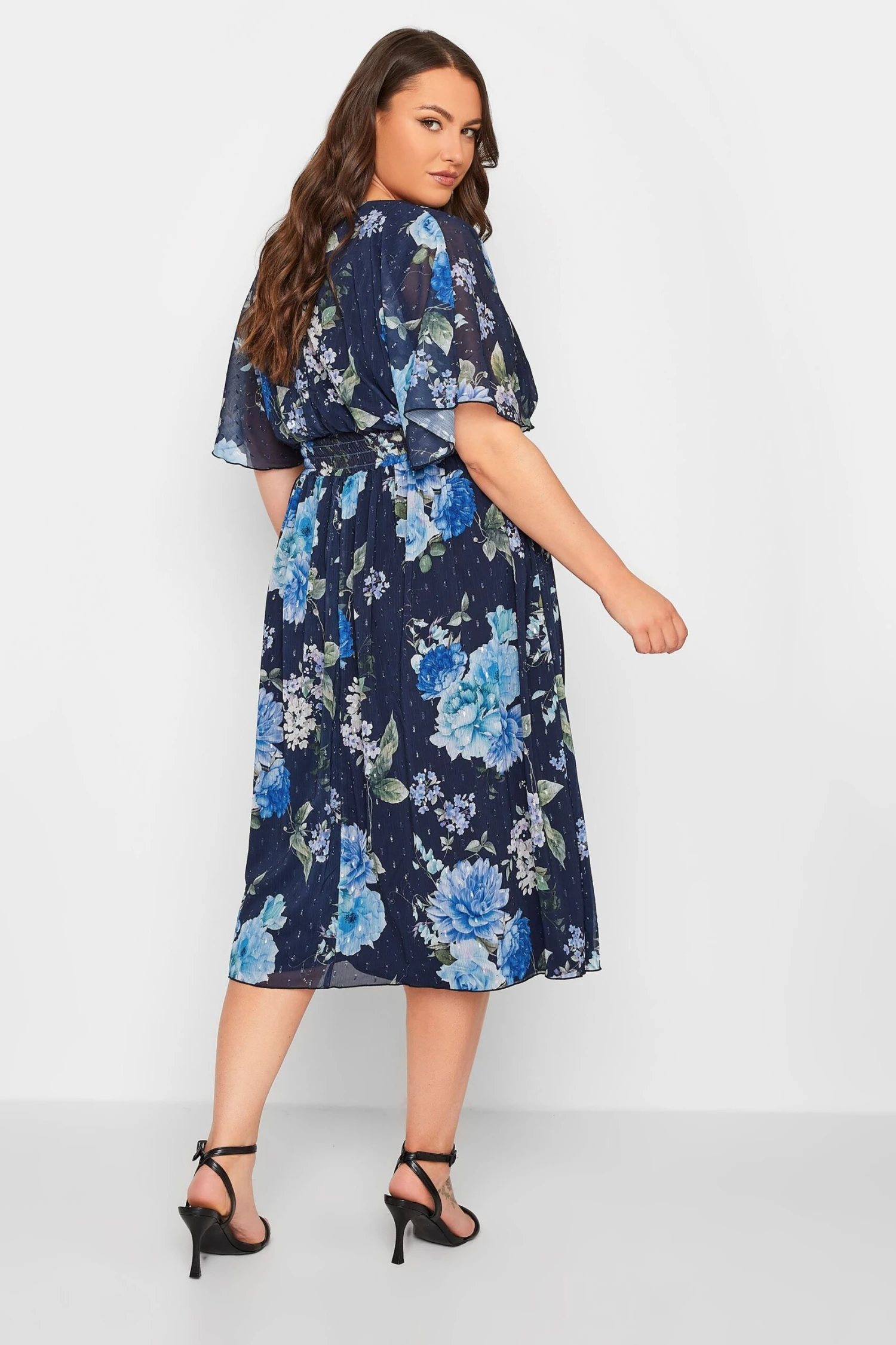 YOURS LONDON Blue Floral Angel Sleeve Wrap Dress - Image 2