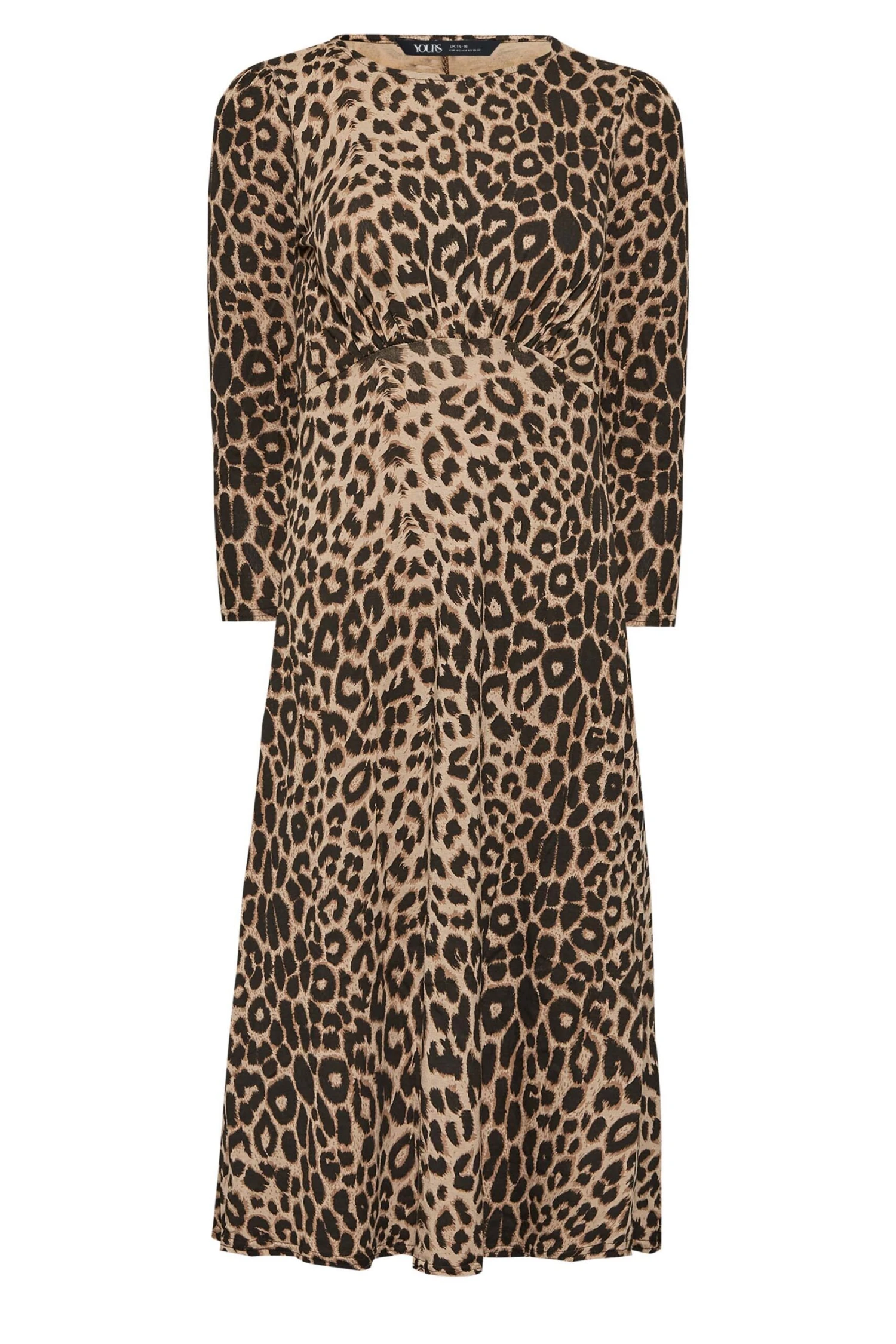YOURS PETITE Curve Brown Leopard Print Midi Dress - Image 3