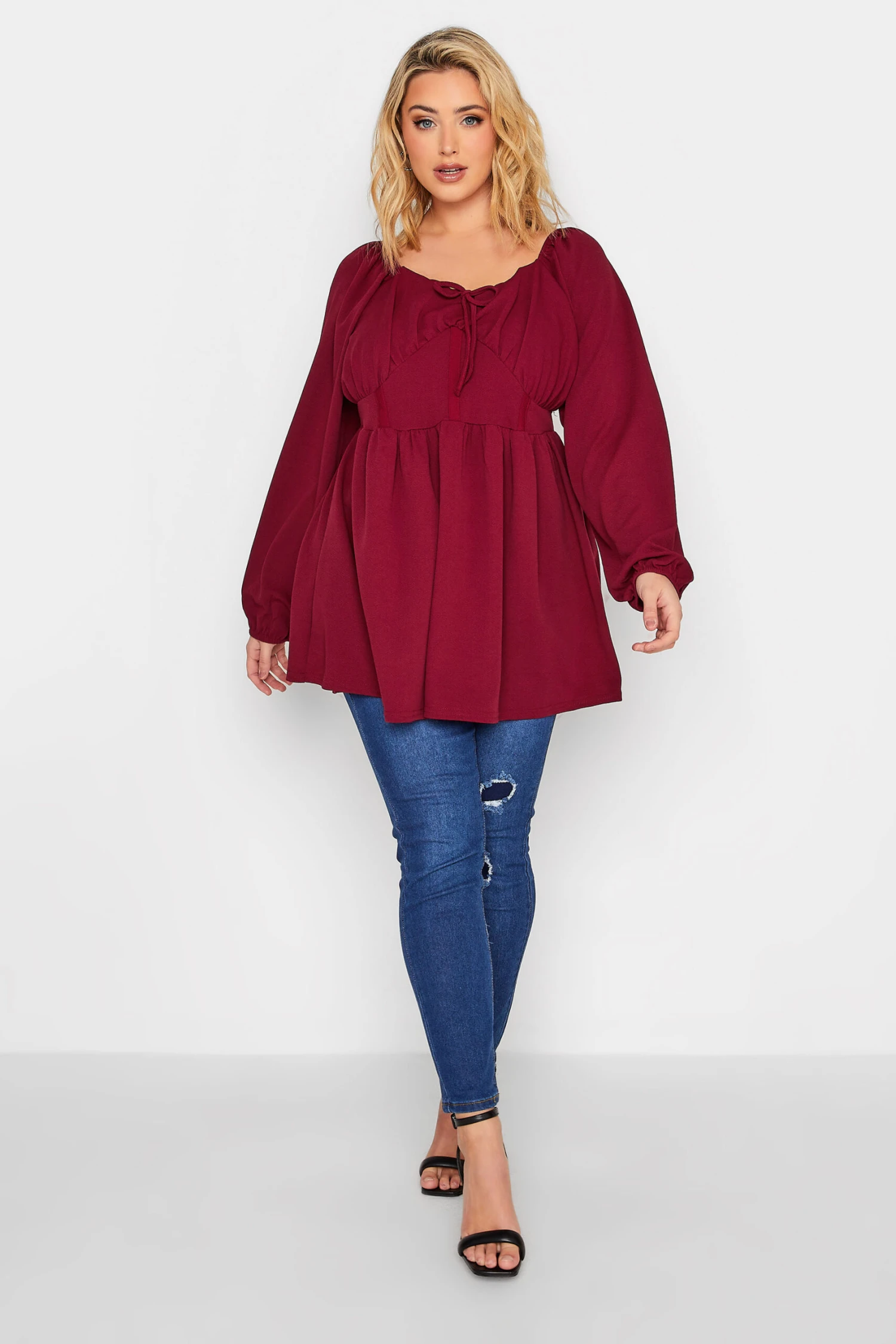 LIMITED COLLECTION Curve Burgundy Red Corset Detail Peplum Top