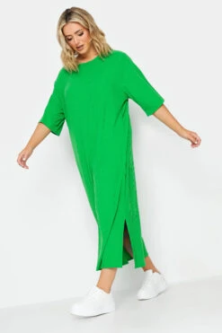 YOURS Curve Green Ribbed T-Shirt Dress