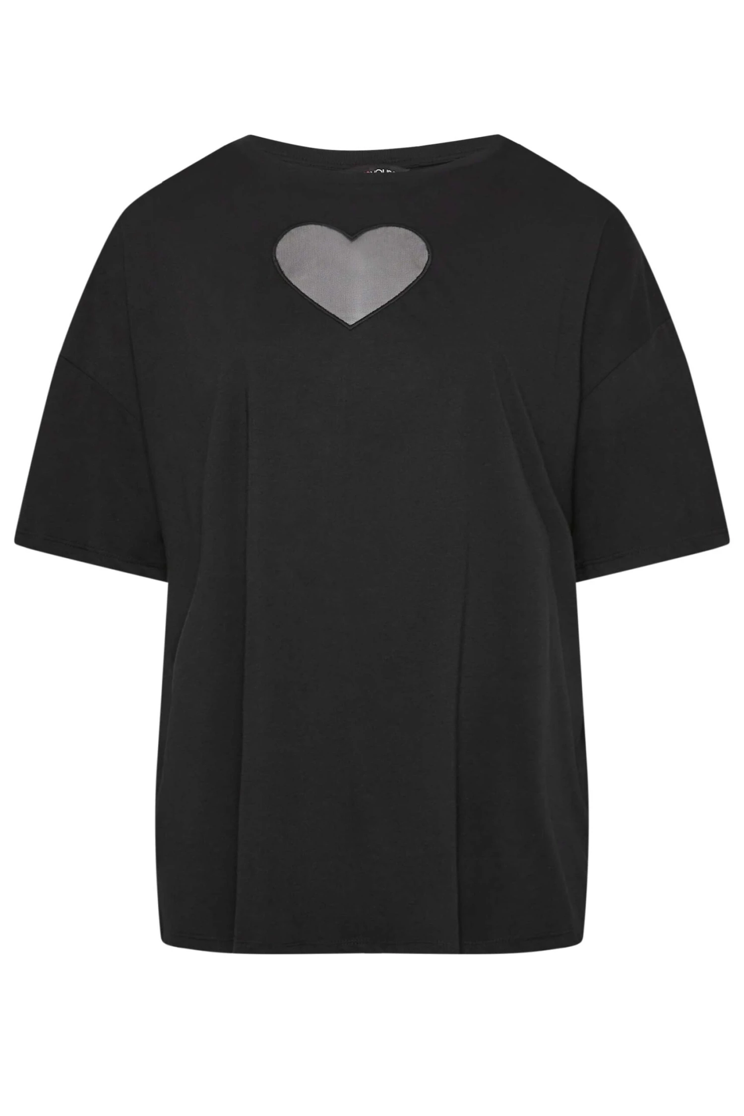 YOURS Curve Black Heart Cut Out T-Shirt - Image 5