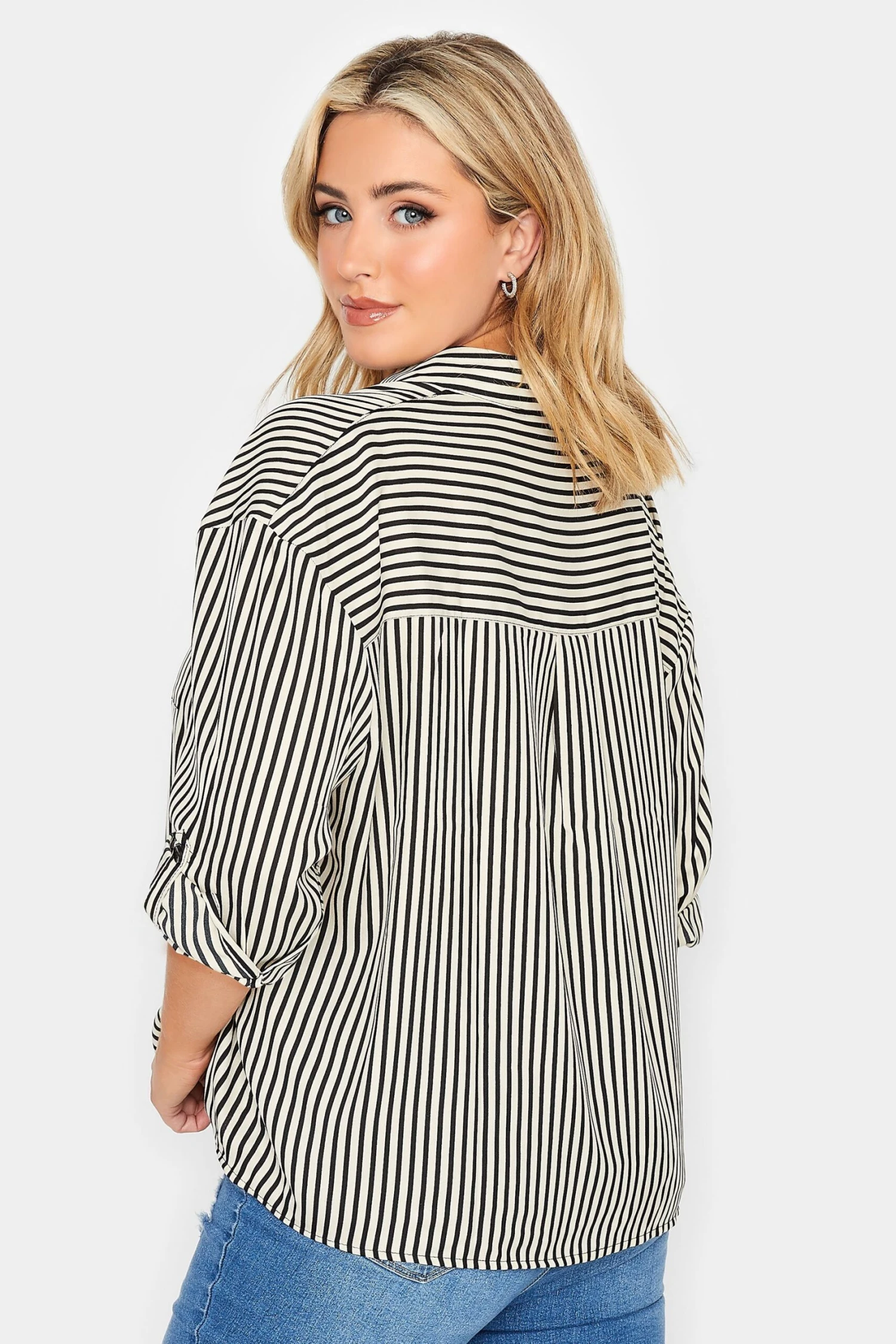 YOURS PETITE Curve Black & Cream Stripe Shirt - Image 2