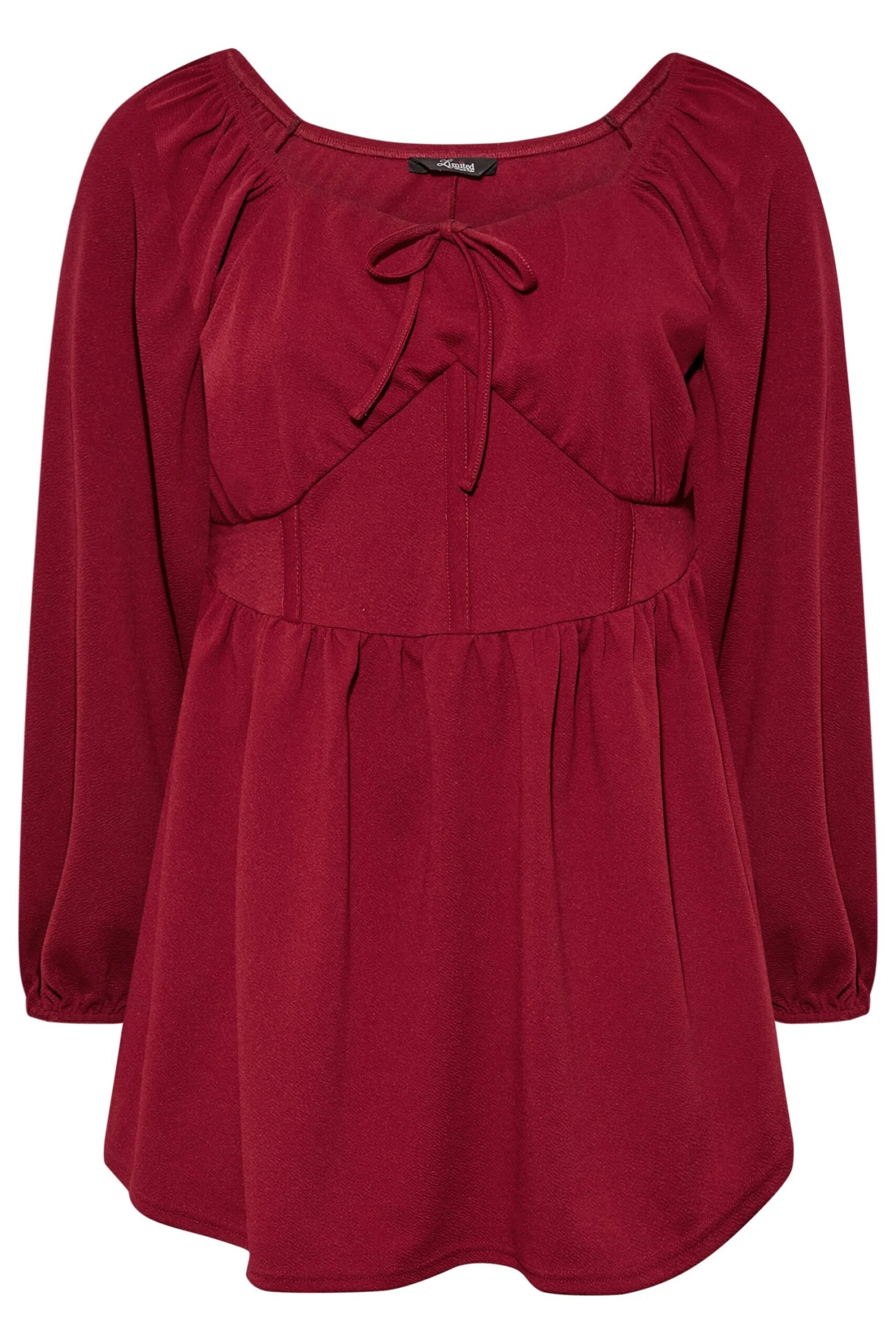 LIMITED COLLECTION Curve Burgundy Red Corset Detail Peplum Top - Image 5