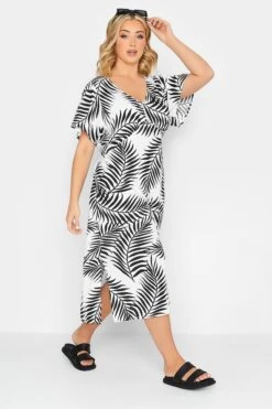 YOURS PETITE Curve White Leaf Print Midi Tea Dress